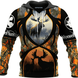 moose hunting all over print hoodie zip hoodie fleece hoodie 3d, moose hunting hoodie zip hoodie 3d 76