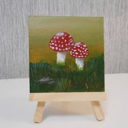 oil painting. mushroom fly agaric