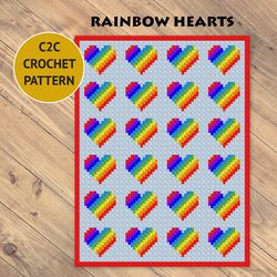 rainbow hearts c2c crochet pattern pdf digital