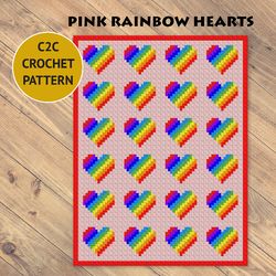 pink rainbow hearts c2c crochet pattern | pdf | digital