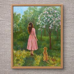 in a blooming garden original oil painting