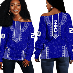 zeta phi beta floral and greek letter pattern off shoulder sweaters, african women off shoulder for women