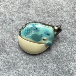 ceramic whale pin brooch