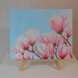 blooming magnolia. oil painting.