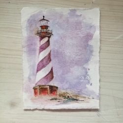 aceo original watercolor painting lighthouse cape hatteras 2.5 x 3.5 inches mixed media