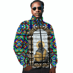 saint benedict of the african on stained glass padded jacket, african padded jacket for men women