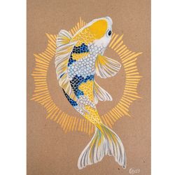 koi fish painting, japan koi original art 8x12 in