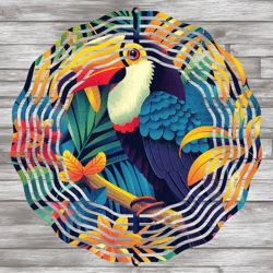 Toucan Wind Spinner Design, Floral Garden Spinner, Tropical Leaves Wind Spinner