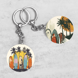 sunset keychain designs, tropical beach keychains, surfboard keychain sublimation