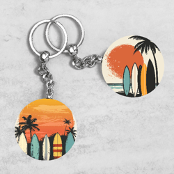 sunset keychain designs, tropical beach keychains, surfboard keychain template