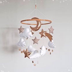 baby mobile moon and stars, girl mobile, baby crib mobile moon, neutral nursery mobile, stars baby mobile boy