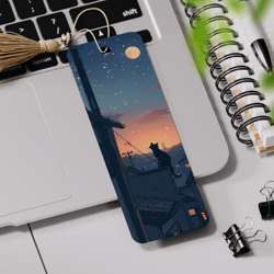 black cat bookmark printable, cat sublimation design, night sky bookmark design