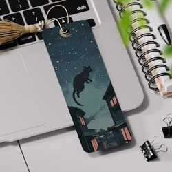 black cat bookmark printable, bookmark sublimation design, night sky bookmark design