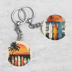 sunset beach keychain designs, sunset keychains, surfboard keychain sublimation