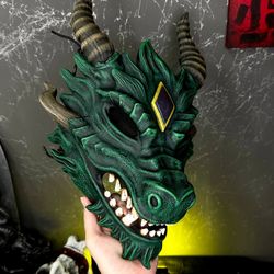 green dragon mask, smaug, alodidae dragon mask cosplay, halloween costume dragon age cosplay, chinese dragon wear