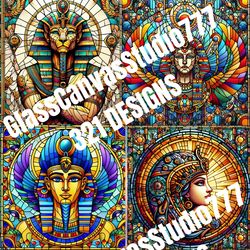 digital stained glass art, stained designs egyptian, ancient egypt, bundle design, ancient egyptian stained glass,