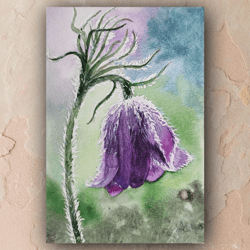 spring flower painting original watercolor art purple flower artwork