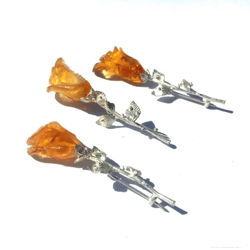 small amber rose flower brooch pin silver tone yellow jewelry dress brooch for women girl cute gift for friend jewelry