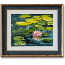 original oil artwork water lily of the pond 6"x 7,87" monet's lily painting, lotus original artwork, monet wall art, per