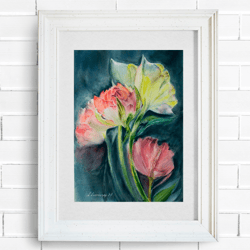 original watercolor painting night tulips 11"x15" abstract flowers painting, mother's day gift, wall art gift, personali