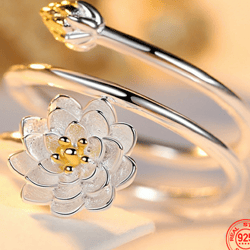 lotus flower charm ring: 925 sterling silver jewelry gift for women