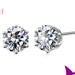 6mm cubic zirconia stud earrings: fashion jewelry in 925 sterling silver for women - 20 color options