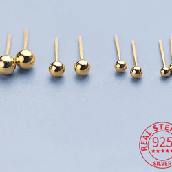 softpig 925 sterling silver & 18k gold light ball stud earrings: minimalist women's fine jewelry for ear piercing
