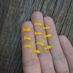 miniature clay yellow molly fish 10 pcs, tiny fish for diorama, resin art or dollhouse aquarium