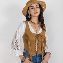 premium fringe lace-up vest