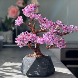 handmade decorative wire cherry blossom tree with purple beads - contemporary minimalistic home accessory