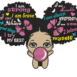 black girl blowing bubble gum embroidery desing file, digital embroidery download, machine embroidery design, pes format