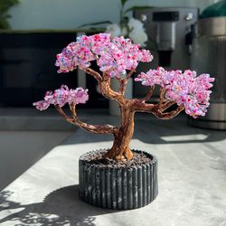 handmade wire bonsai tree with amethyst stones - a unique and modern decor piece