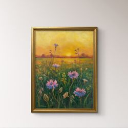 meadow at sunset original oil painting