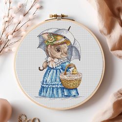 bunny and chick cross-stitch pattern elegant bunny girl and little chick chart easter bunny in blue dress stitchery