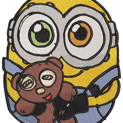 minion holding bear embroidery design file, digital embroidery download, machine embroidery design, pes and dst format