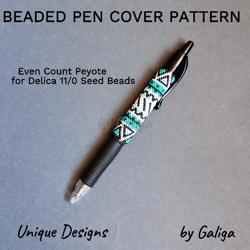 turquoise pen cover pattern for beading ethnic style design beaded pen wrap seed bead tutorial beadwork diy ornament