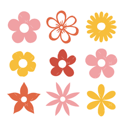 retro flower shapes svg, pdf, png, flowers svg, retro daisy flower svg, boho flowers svg