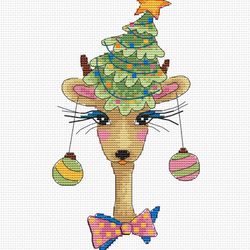 christmas deer with christmas tree - cross stitch pattern cute reindeer winter embroidery new year cross stitch ideas