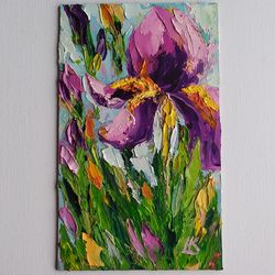 iris purple flower oil painting flower impasto painting iris palette knife painting flowers original mini texture art