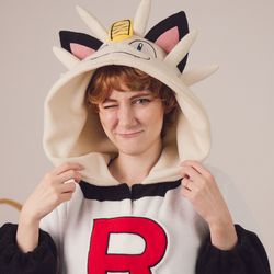 custom team rocket meowth pokemon inspired kigurumi (adult onesie, pajama)