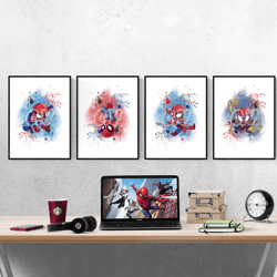 marvel spiderman watercolour splash set of 4 prints