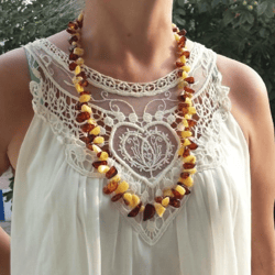 natural amber necklace long multicolor gemstone jewelry beaded necklace for women large statement beads necklace women