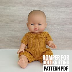 pattern pdf romper for doll, pattern knitting clothes for begginer, clothes paola reina 34cm