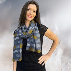 gray and gold silk scarf