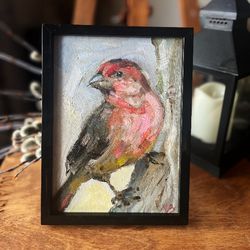 small oil painting with a frame bird