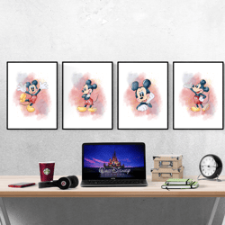 disney mickey mouse watercolour set of 4 prints pictures wall art poster