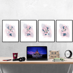 disney minnie mouse watercolour set of 4 prints pictures wall art poster