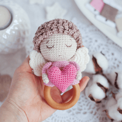 angel with heart baby rattle crochet pattern - amigurumi soft toy instruction pdf - easy tutorial for beginners