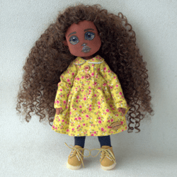 handmade cloth doll 30 cm (12") tall, unique decor, whimsical art doll, fabric, quirky, dark-skinned textile art doll -