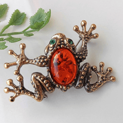 frog brooch animal jewelry figure brooch cute animal brooch gift for her children gold orange amber vintage brooch pin